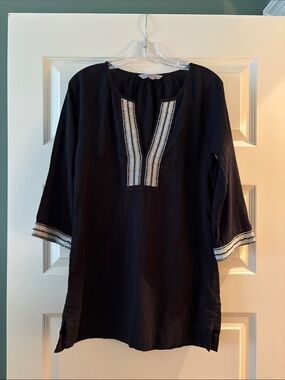 Athleta Black Swim Coverup Tunic with White Trim